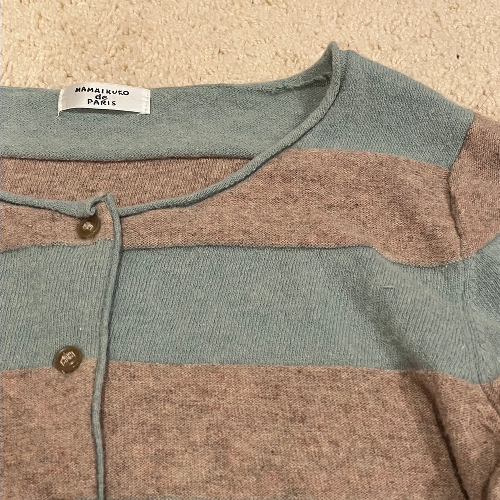 Japanese Striped Cardigan in Greenish Blue and Brown